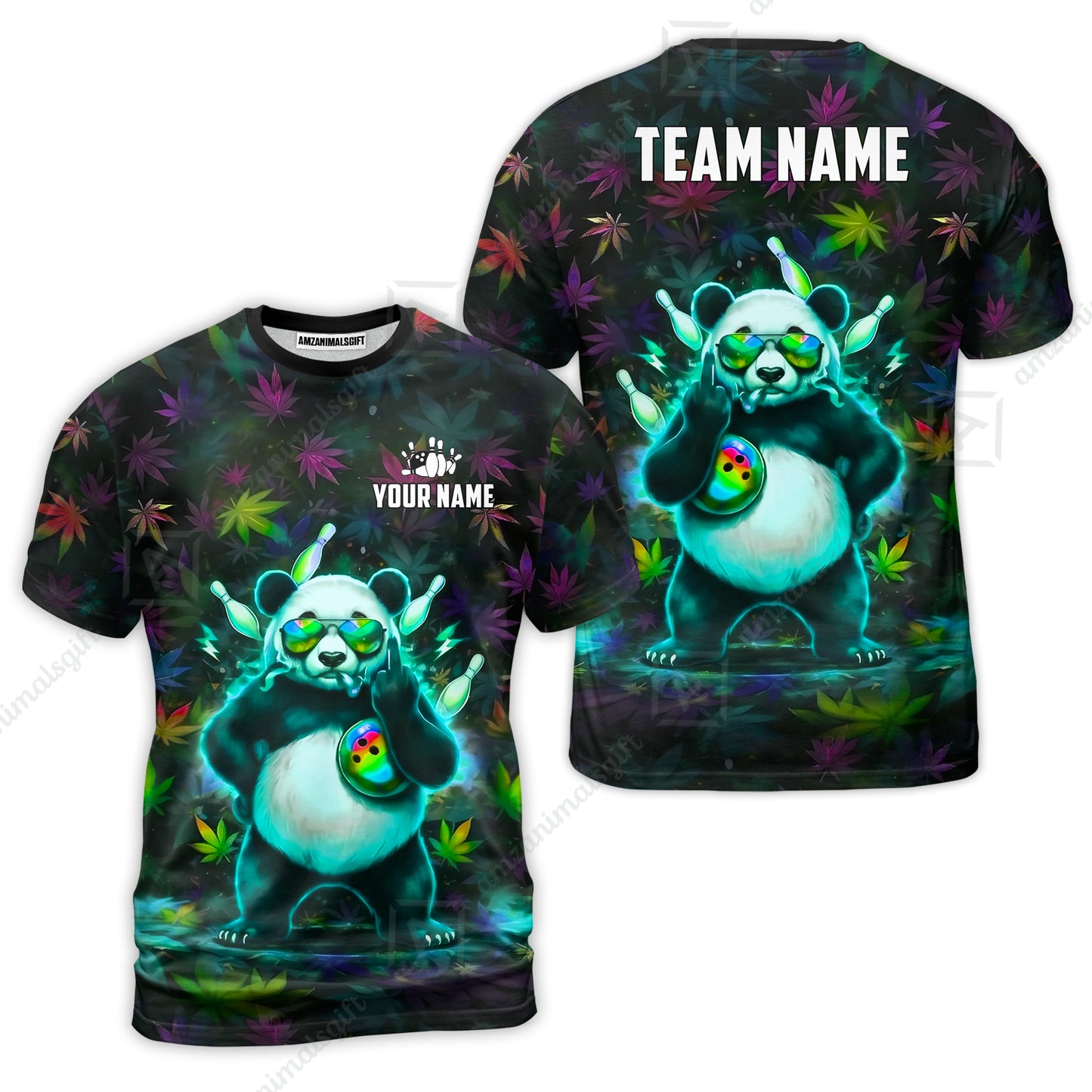 Custom Bowling Jersey Polo Shirt, Badass Stoner Panda & Psychedelic Leaves, Custom Bowling Jersey Team Shirt For Players With Name & Team Name