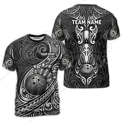 Custom Bowling Jersey Polo Shirt, Intricate Monochrome Tribal Spirit Bowling, Custom Bowling Jersey Team Shirt For Players With Name and Team Name