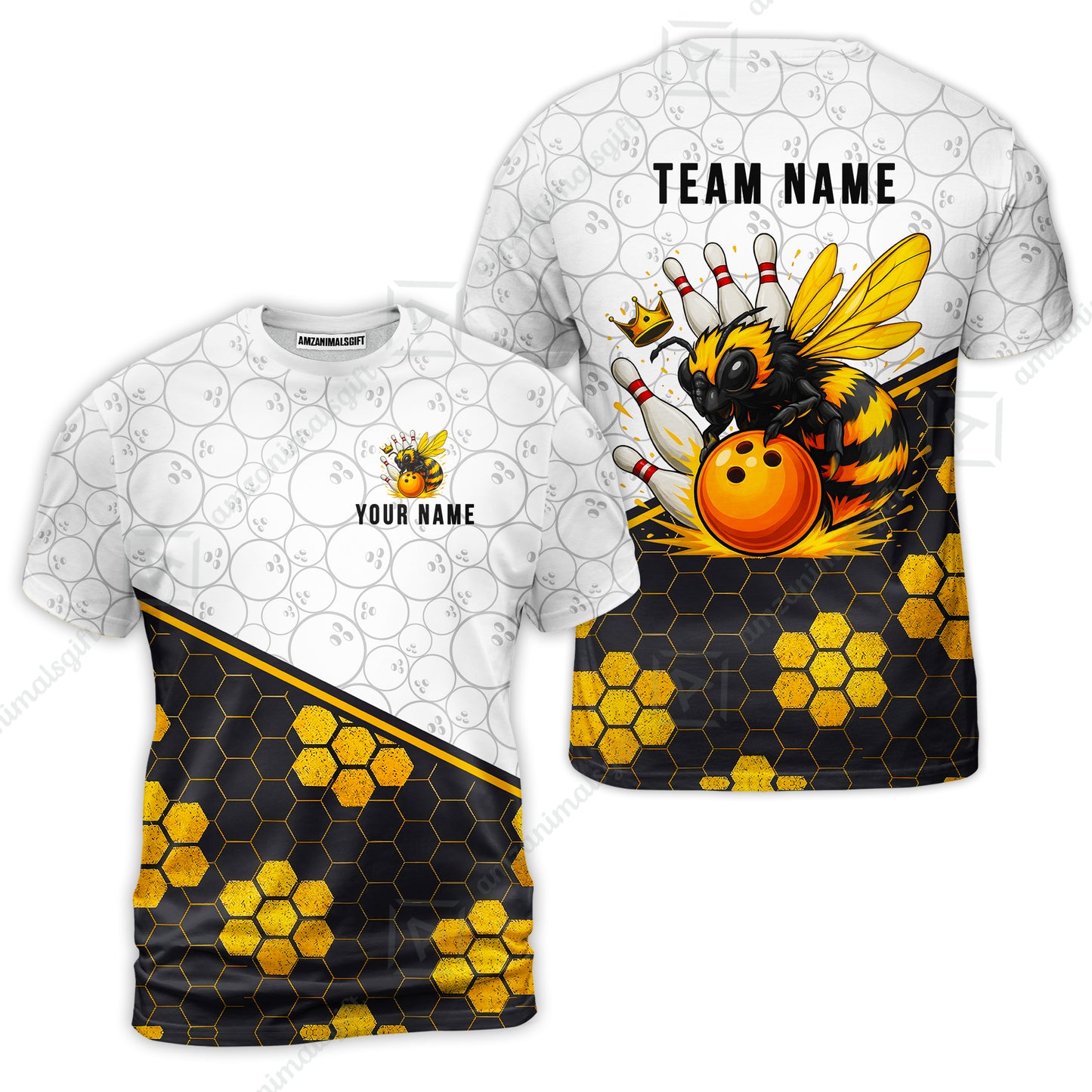Custom Bowling Jersey Polo Shirt, Elite Golden Honeycomb Bee, Custom Bowling Jersey Team Shirt For Players With Name and Team Name