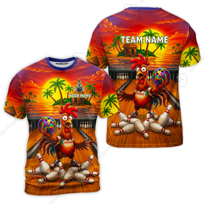 Custom Bowling Jersey Polo Shirt, Funny Tropical Island Rooster Strike, Custom Bowling Jersey Team Shirt For Players With Name and Team Name