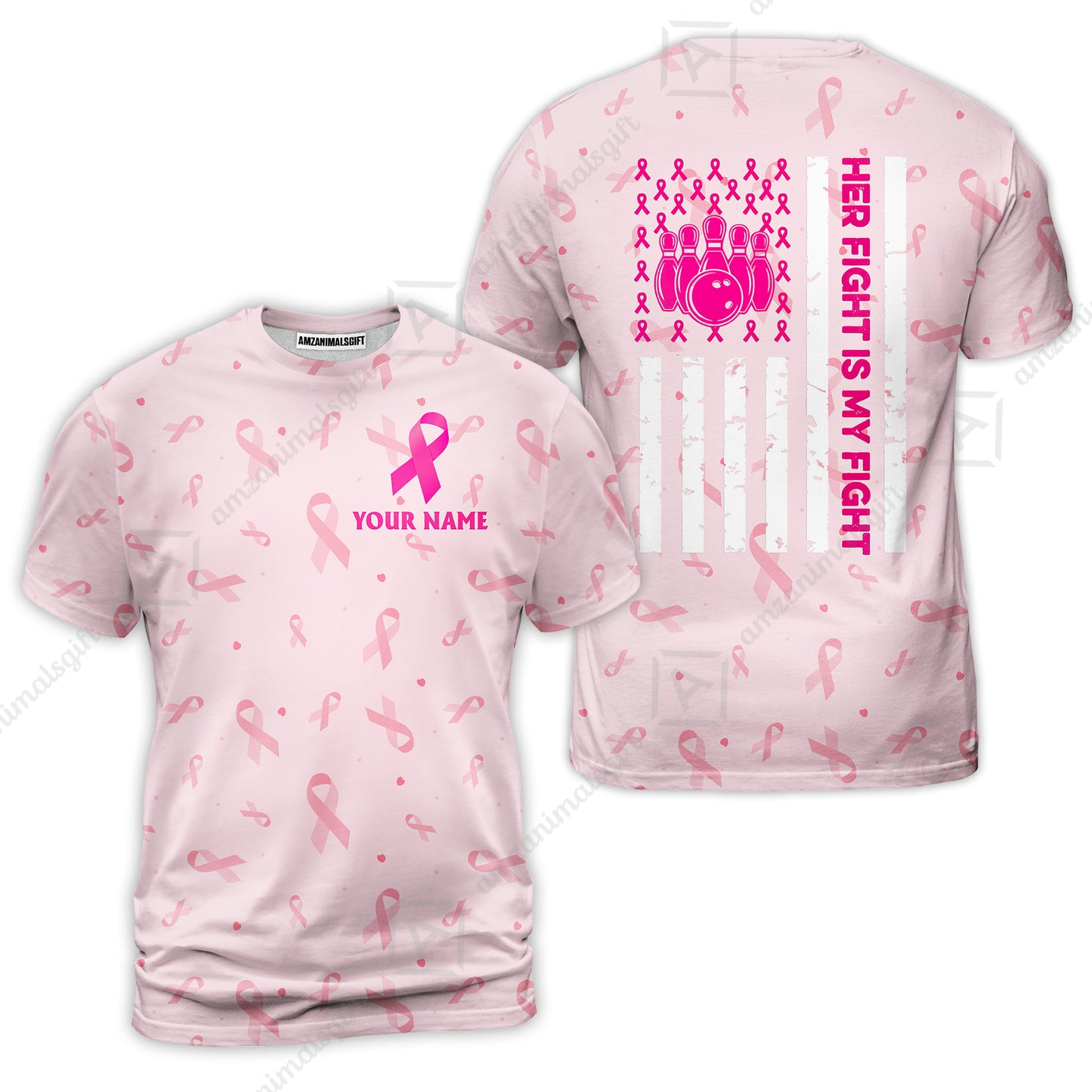 Custom Bowling Jersey Polo Shirt, Her Fight Is My Fight, Personalized Name And Team Name