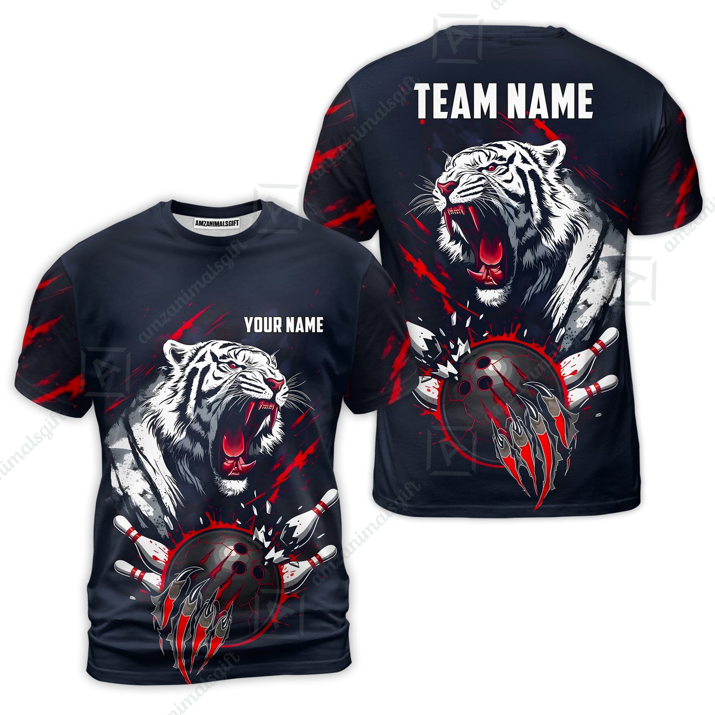 Custom Bowling Jersey Polo Shirt, White Tiger Mascot Bowling, Custom Bowling Jersey Team Shirt For Players With Name & Team Name
