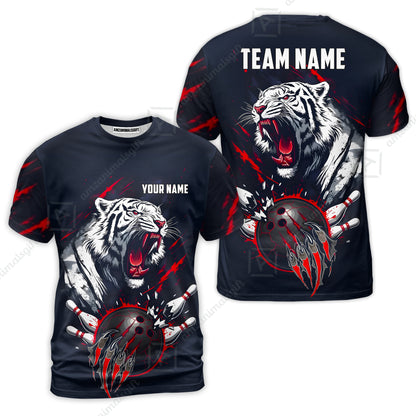 Custom Bowling Jersey Polo Shirt, White Tiger Mascot Bowling, Custom Bowling Jersey Team Shirt For Players With Name & Team Name