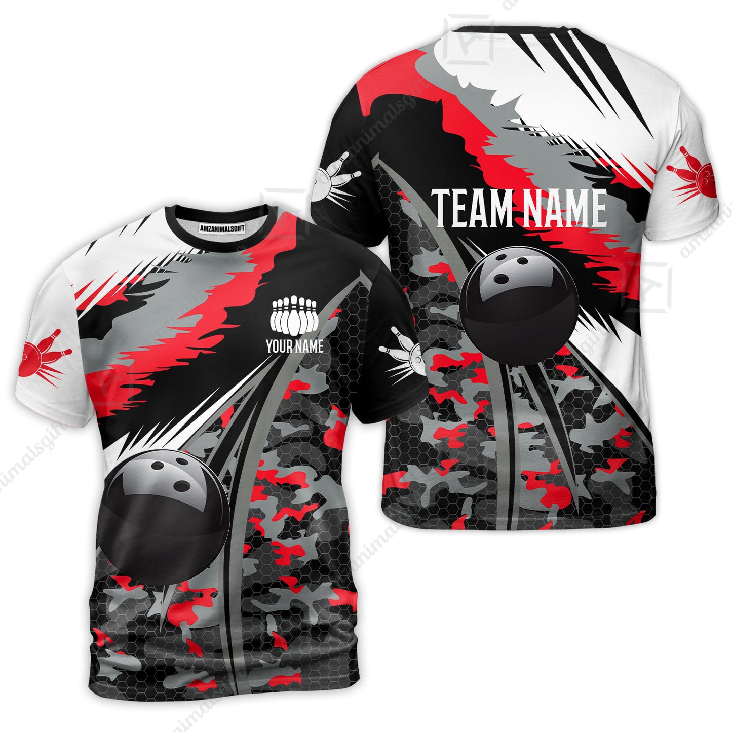 Custom Bowling Team Jersey, Personalized Long Sleeve Jersey Shirt Camo Bowling Shirt with Name & Team Name