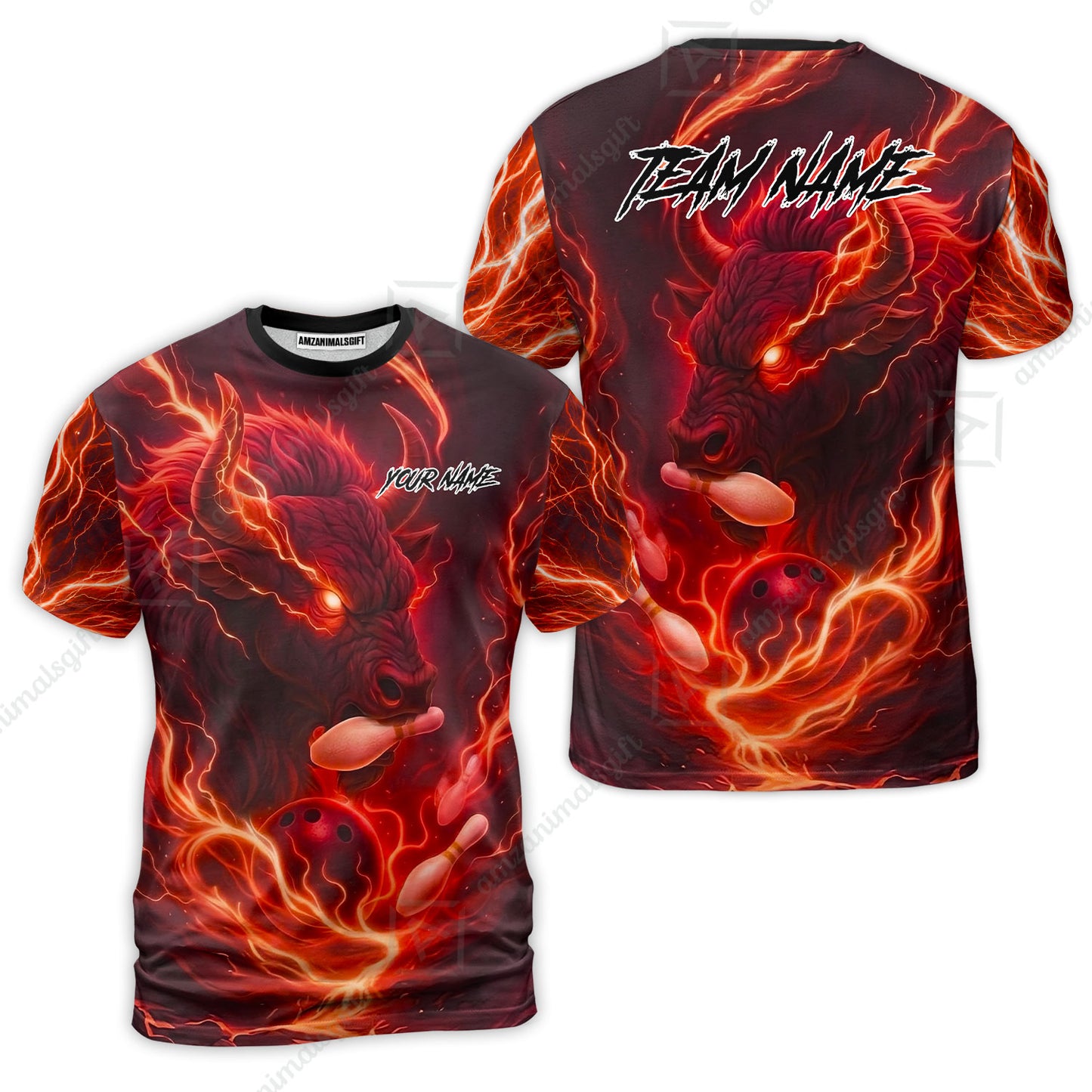 Custom Bowling Jersey Polo Shirt, Charging Bull Bowling Custom Bowling Jersey Team Shirt For Players With Name & Team Name