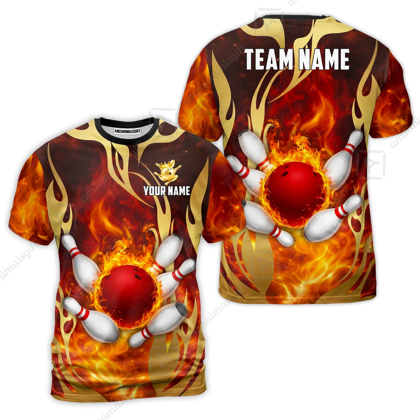 Custom Bowling Jersey Polo Shirt, Abyssal Fire & Golden Flames, Custom Bowling Jersey Team Shirt For Players With Name & Team Name