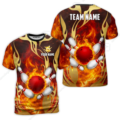 Custom Bowling Jersey Polo Shirt, Abyssal Fire & Golden Flames, Custom Bowling Jersey Team Shirt For Players With Name & Team Name