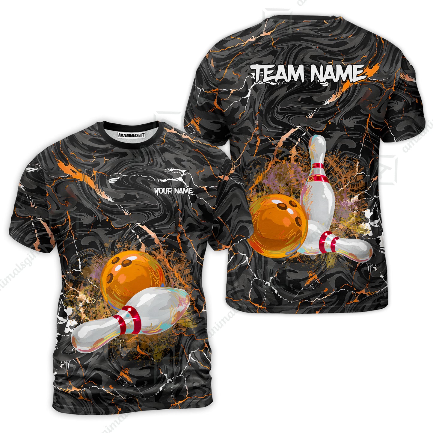 Customized Bowling Unisex Polo Shirt, Swirling Marbled Pattern Vibrant Veins, Bowling Uniforms, Personalized Name And Team Name