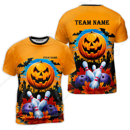 Custom Bowling Jersey Polo Shirt, Halloween Pumpkin Bowling, Personalize Name and Team Name