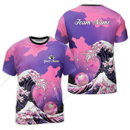 Custom Bowling Polo Shirt, Ocean Wave Bowling, Custom Bowling Polo Team Shirt For Players With Name & Team Name