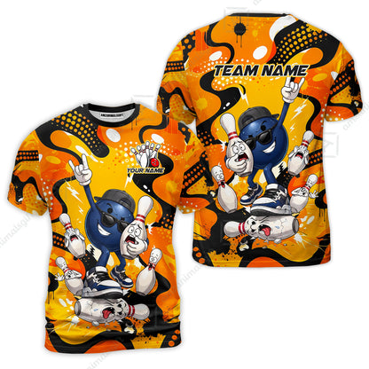 Custom Bowling Jersey Polo Shirt, Bowling Comic Book Art Orange Dot Flat Design, Personalize Name and Team Name