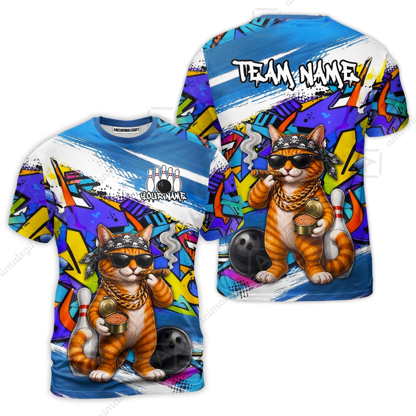 Custom Bowling Jersey Polo Shirt, Cat Graffiti Bowling, Personalize Name and Team Name