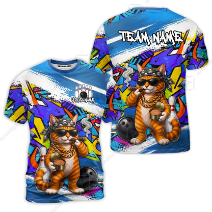 Custom Bowling Jersey Polo Shirt, Cat Graffiti Bowling, Personalize Name and Team Name
