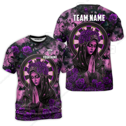 Custom Darts Jersey Polo Shirt, Gothic Madonna And Blue Rose, Custom Dart Jersey Team Shirt For Players With Name & Team Name