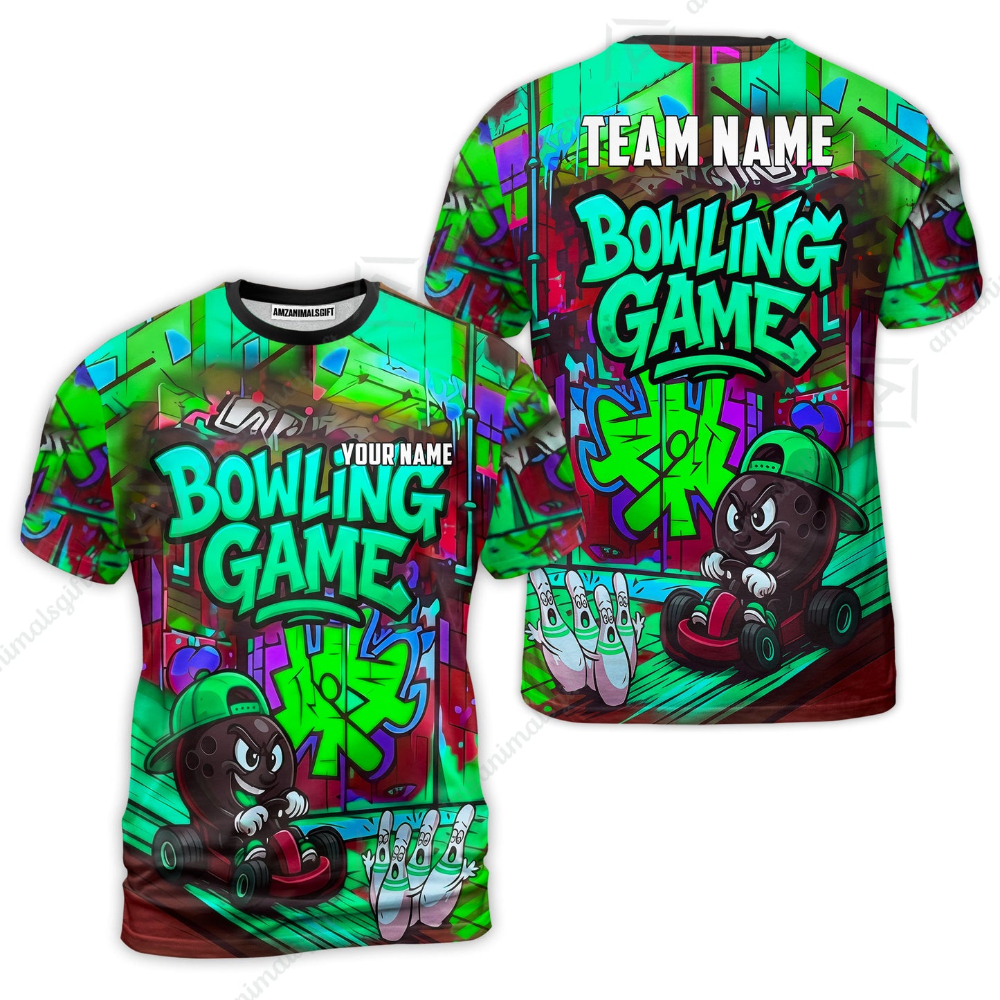 Custom Bowling Jersey Polo Shirt, Street Graffiti Go Kart Ball, Custom Bowling Jersey Team Shirt For Players With Name and Team Name