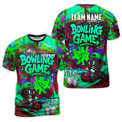 Custom Bowling Jersey Polo Shirt, Street Graffiti Go Kart Ball, Custom Bowling Jersey Team Shirt For Players With Name and Team Name