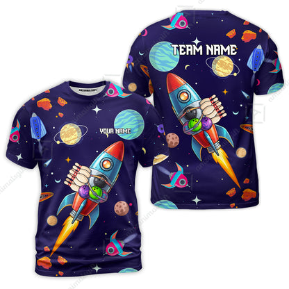 Custom Bowling Jersey Polo Shirt, Rockets Into Space, Custom Bowling Jersey Team Shirt For Players With Name and Team Name