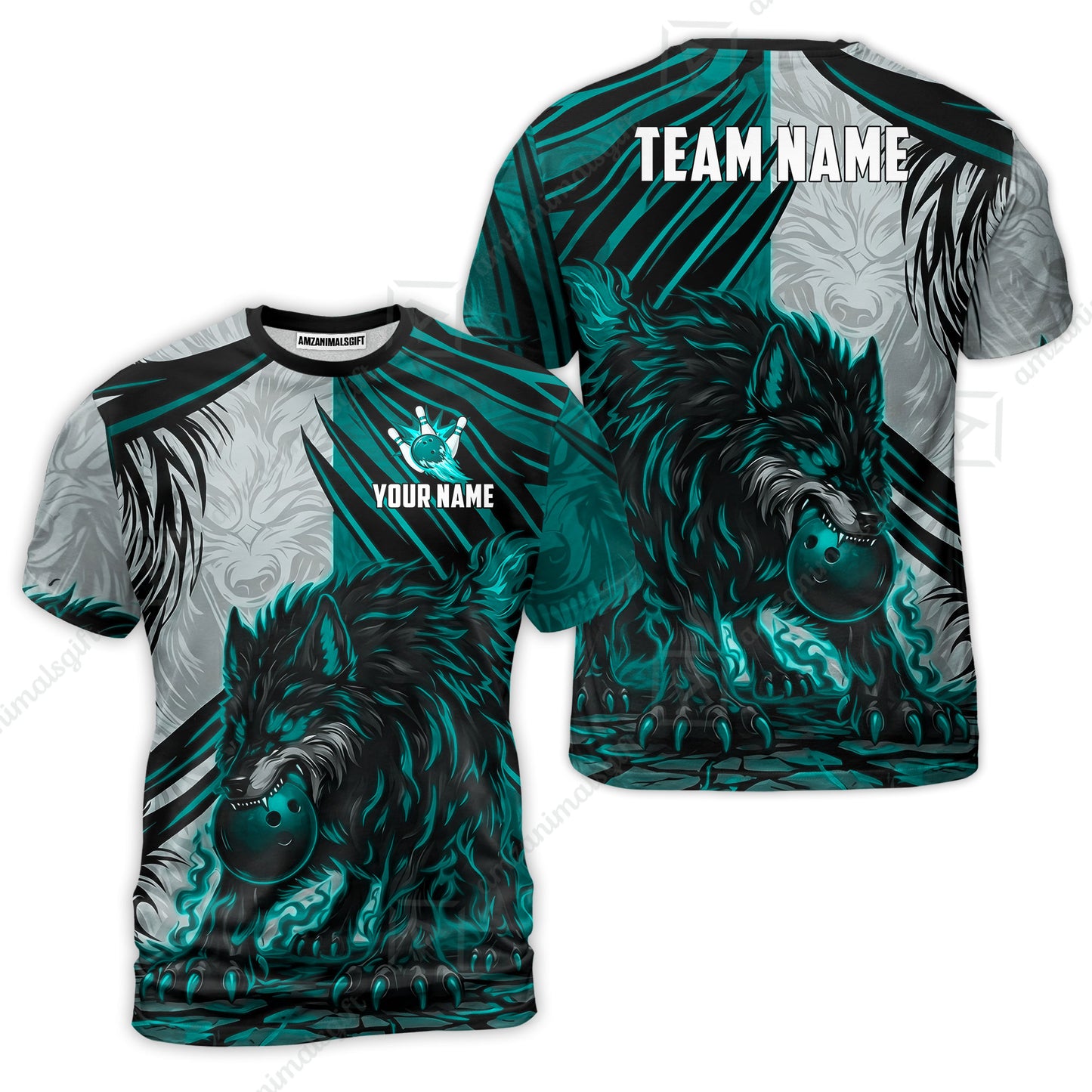 Custom Bowling Jersey Polo Shirt, Lone Wolf Strike & Emerald Frost, Custom Bowling Jersey Team Shirt For Players With Name & Team Name