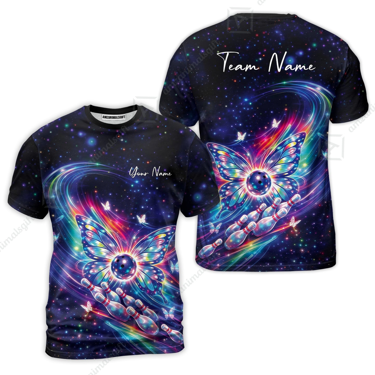 Custom Bowling Jersey Polo Shirt, Spiritual Butterfly Bowling Custom Bowling Jersey Team Shirt For Players With Name & Team Name