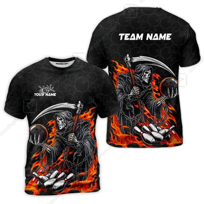 Custom Bowling Jersey Polo Shirt, Grim Reaper Holding Ball, Personalize Name and Team Name