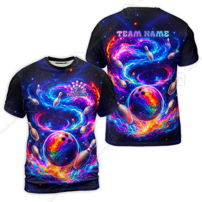 Custom Bowling Jersey Polo Shirt, Galaxy Bowling World, Personalized Name And Team Name