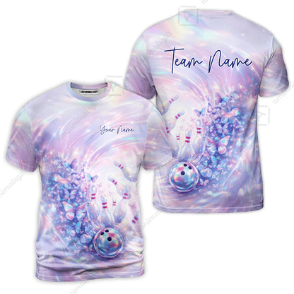 Custom Bowling Jersey Polo Shirt, Butterfly Holographic Bowling, Custom Bowling Jersey Team Shirt For Players With Name and Team Name