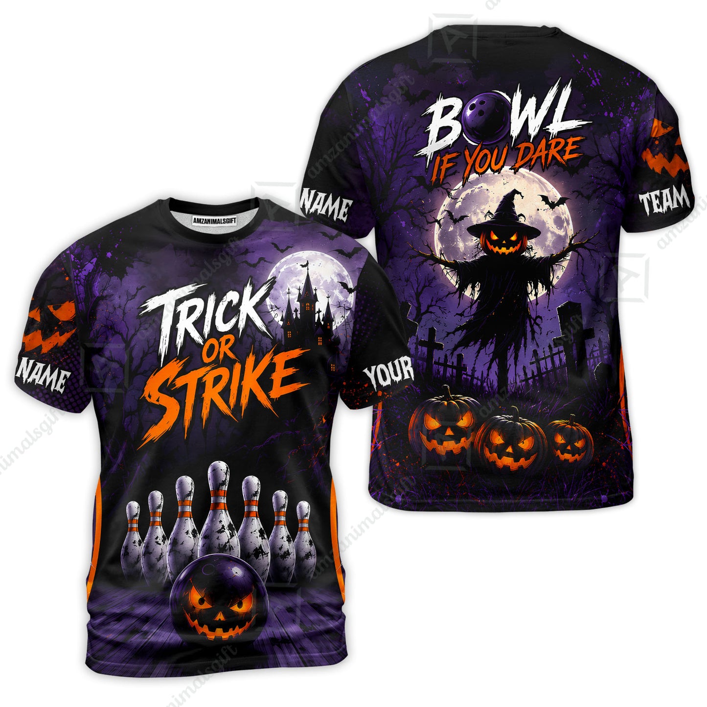Customized Bowling Shirt, Bowl If You Dare Trick Or Strike, Personalized Polo Shirt For Players With Name & Team Name