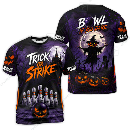 Customized Bowling Shirt, Bowl If You Dare Trick Or Strike, Personalized Polo Shirt For Players With Name & Team Name