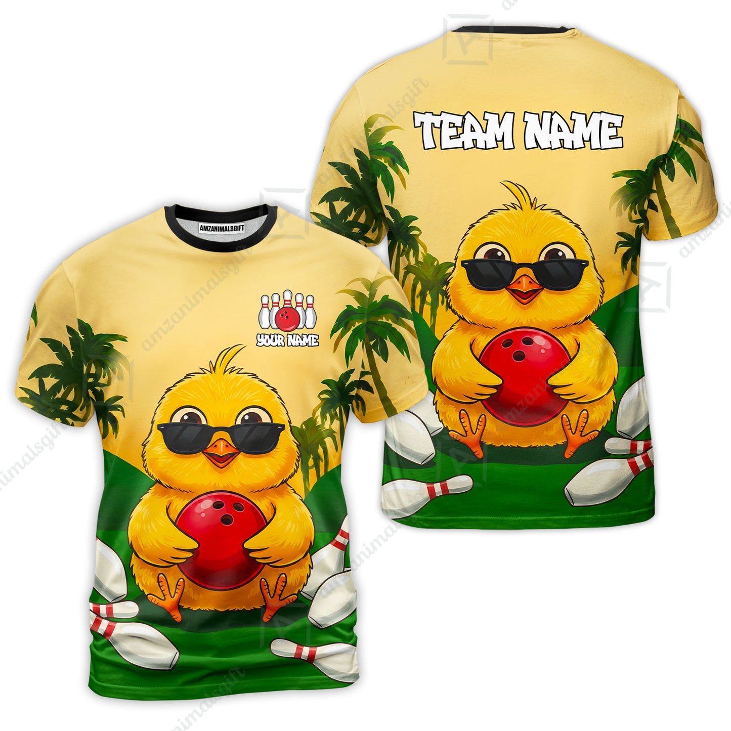 Custom Bowling Jersey Polo Shirt, Grass Landscape Chicken Bowling, Personalize Name and Team Name
