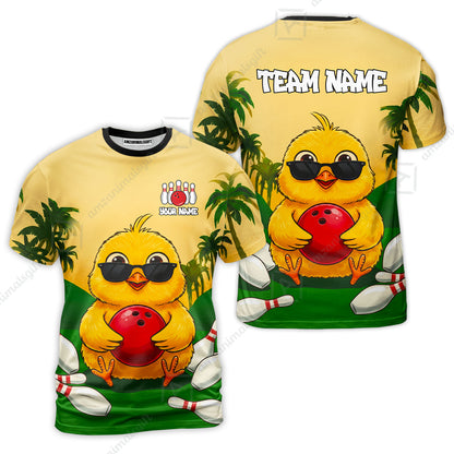 Custom Bowling Jersey Polo Shirt, Grass Landscape Chicken Bowling, Personalize Name and Team Name