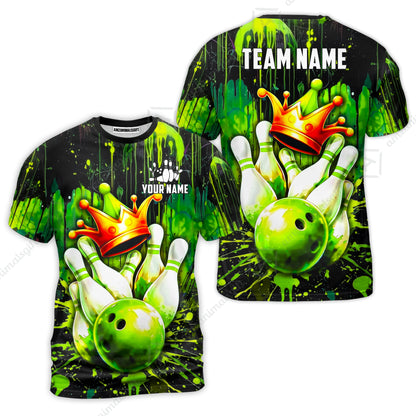 Custom Bowling Jersey Polo Shirt, Neon King Crown, Custom Bowling Jersey Team Shirt For Players With Name and Team Name
