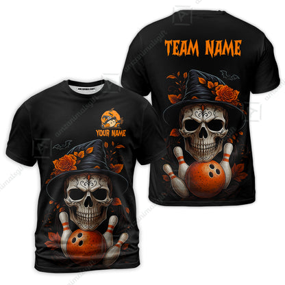 Customized Bowling Shirt, Halloween Skull Witch, Personalized Polo Shirt For Players With Name & Team Name