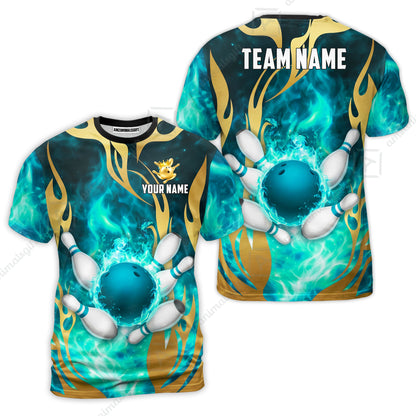Custom Bowling Jersey Polo Shirt, Abyssal Fire & Golden Flames, Custom Bowling Jersey Team Shirt For Players With Name & Team Name