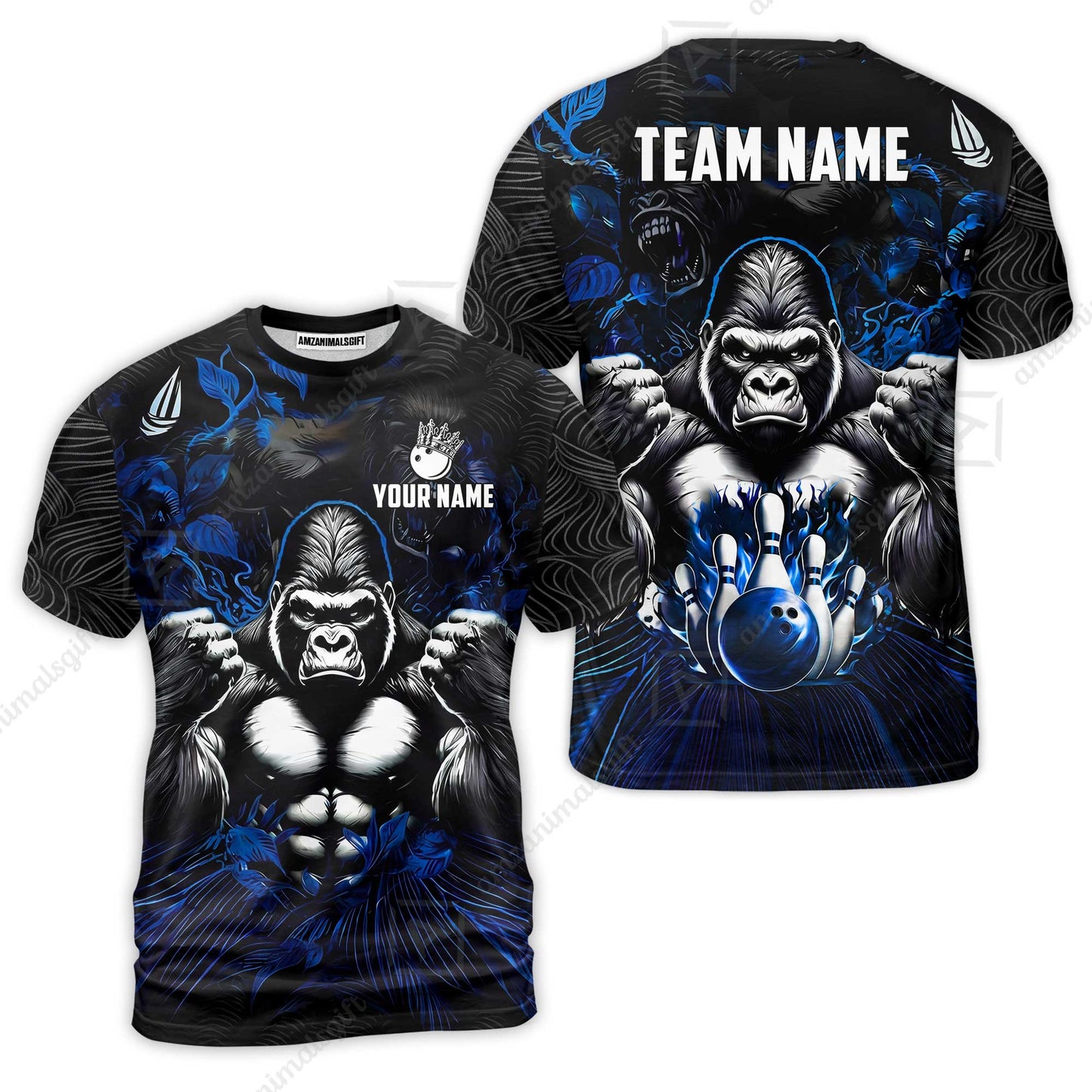 Custom Bowling Jersey Polo Shirt, Furious Gorilla Mascot, Custom Bowling Jersey Team Shirt For Players With Name & Team Name