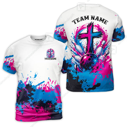 Custom Bowling Jersey Polo Shirt, Splash Pain Bowling Cross Colorful, Custom Bowling Jersey Team Shirt For Players With Name & Team Name