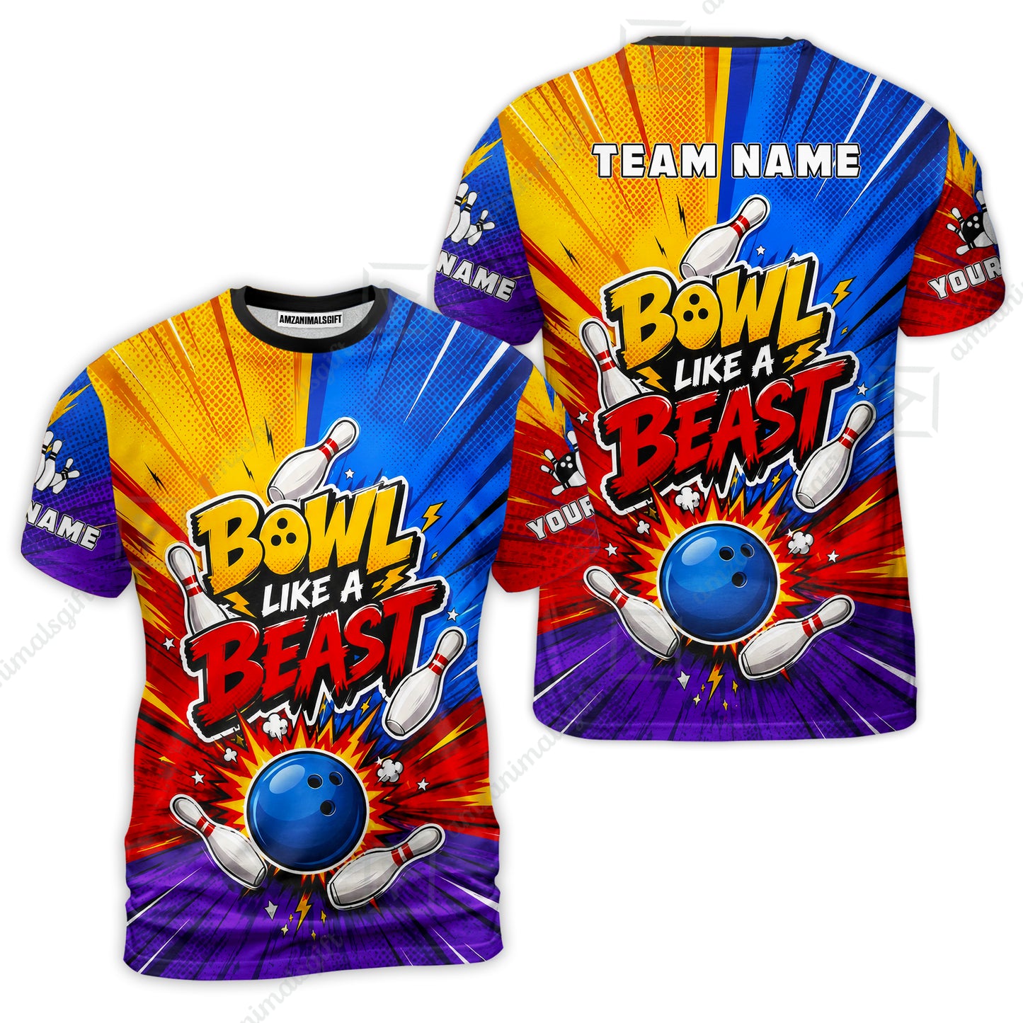 Custom Bowling Jersey Polo Shirt, Comic Pop Art Beast Mode Blast, Custom Bowling Jersey Team Shirt For Players With Name and Team Name