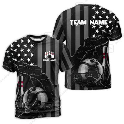 Custom Bowling Jersey Polo Shirt, Monochrome Lightning Flag Storm, Custom Bowling Jersey Team Shirt For Players With Name and Team Name