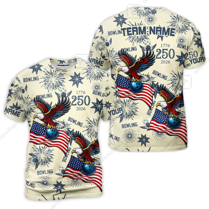 Custom Bowling Jersey Polo Shirt, USA 250 Years of Independence Bowling, Custom Bowling Jersey Team Shirt For Players With Name and Team Name