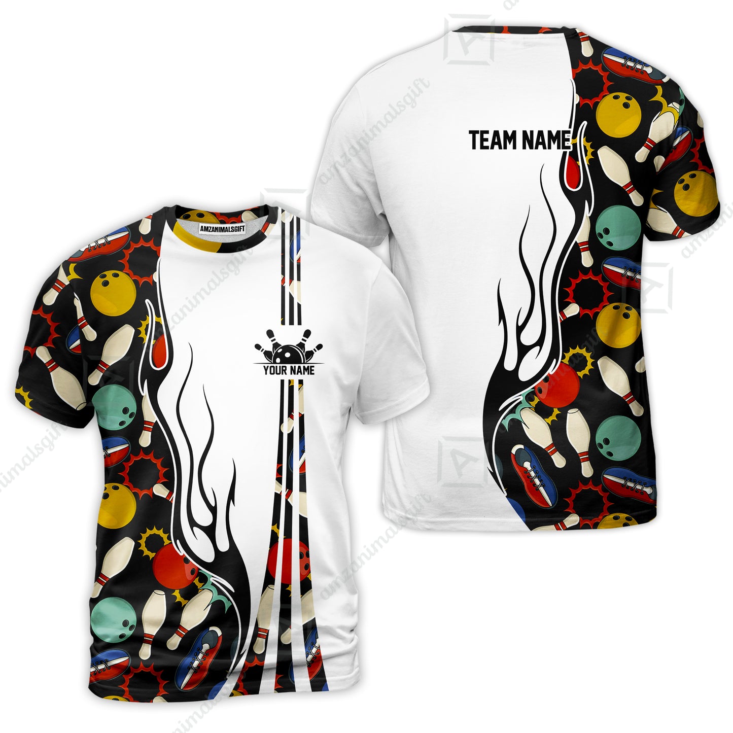 Custom Bowling Team Jerseys Polo Shirts, Custom Multi Color Icon Bowling Uniforms Jerseys, Personalized Name And Team Name