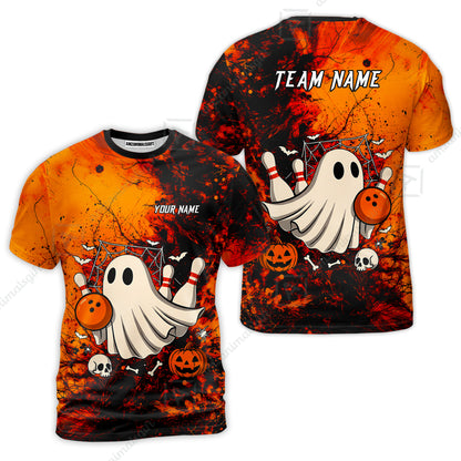 Customized Bowling Shirt, Halloween Ghost Boo Bowler, Personalized Polo Shirt For Players With Name & Team Name