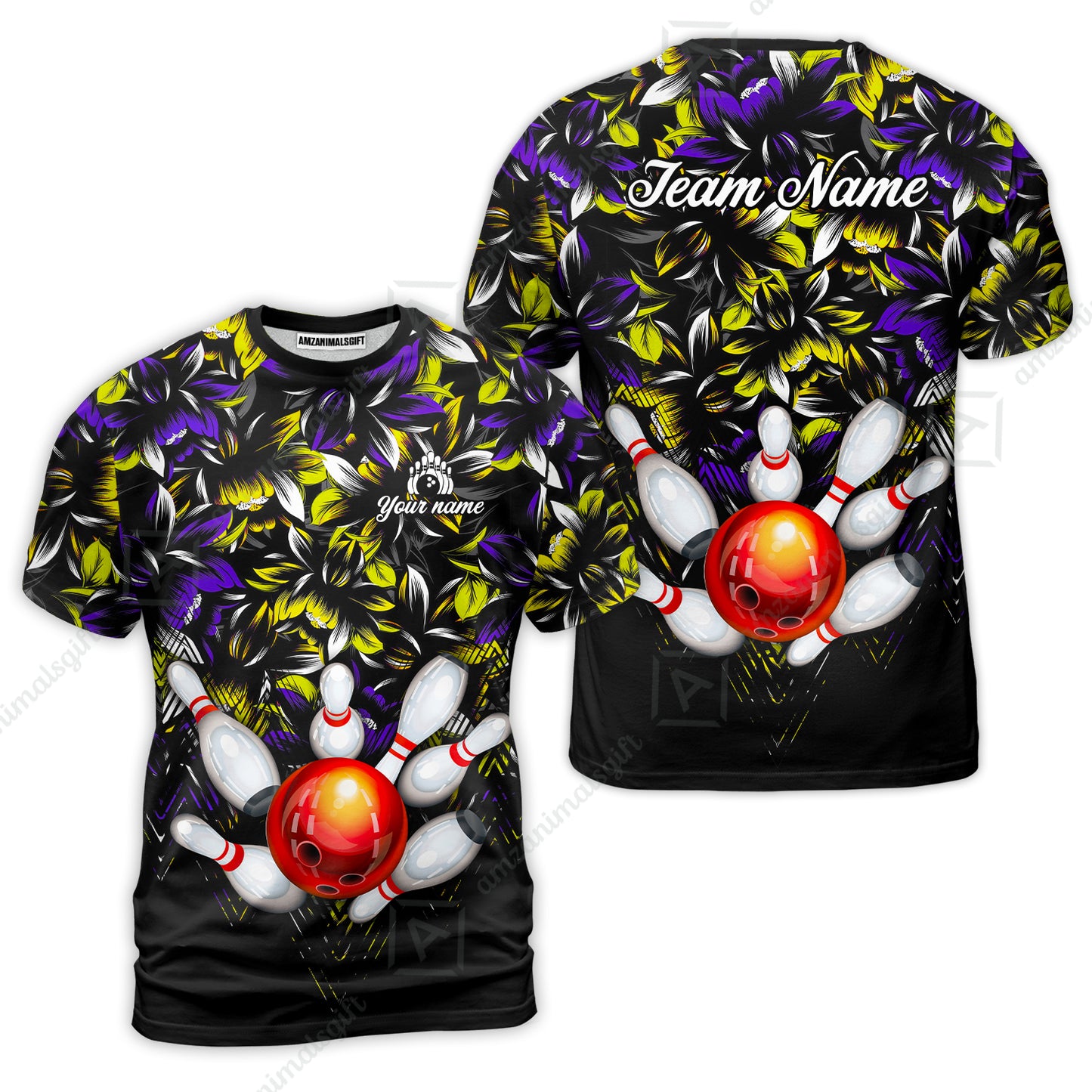 Custom Bowling Jersey Polo Shirt, Tropical Floral Bowling, Custom Bowling Jersey Team Shirt For Players With Name & Team Name