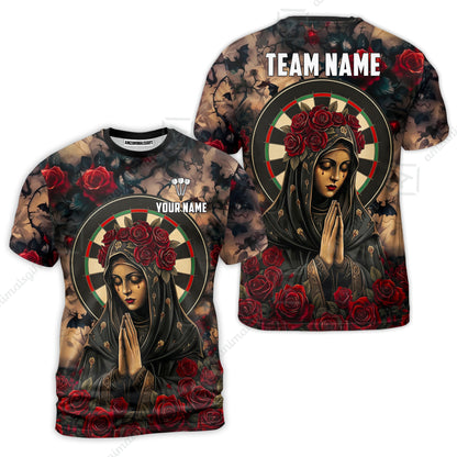 Custom Darts Jersey Polo Shirt, Gothic Madonna And Blue Rose, Custom Dart Jersey Team Shirt For Players With Name & Team Name