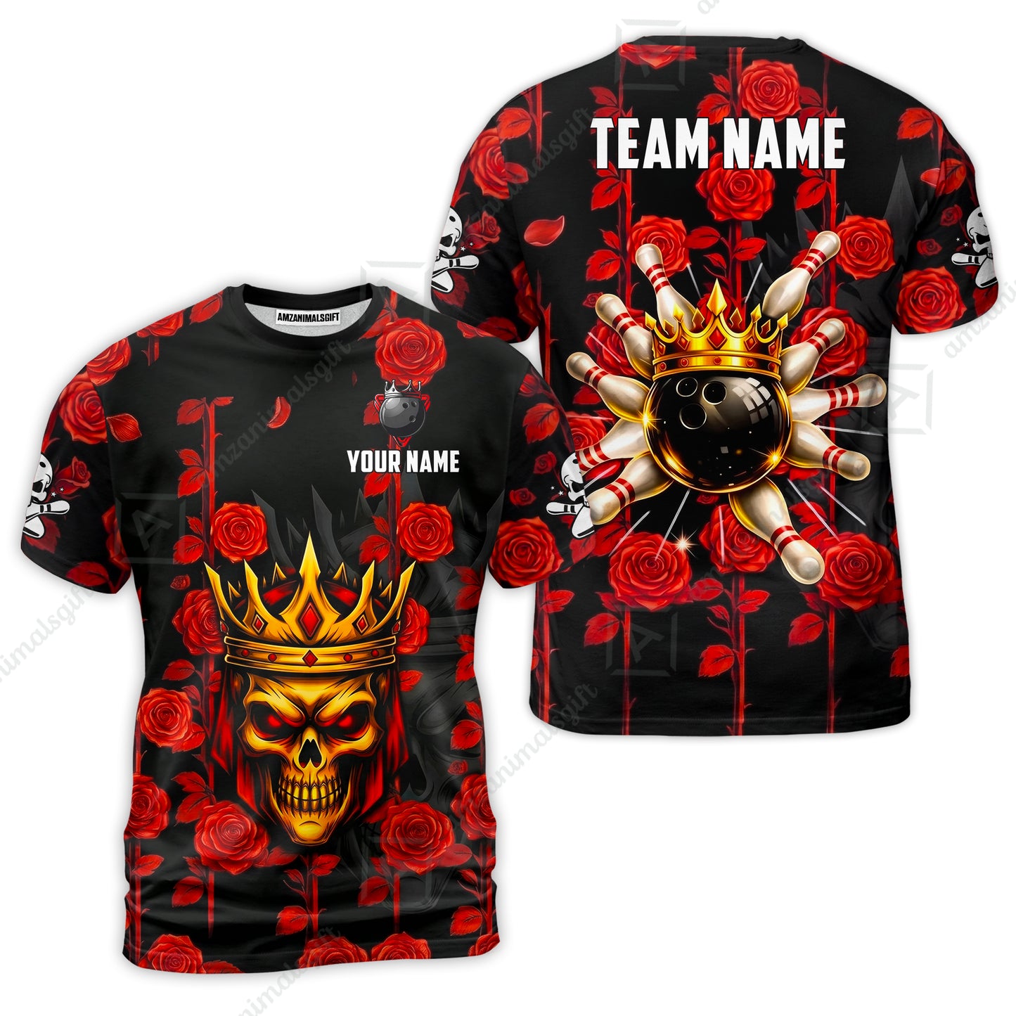 Custom Bowling Jersey Polo Shirt, Royal Skull Bowling, Custom Bowling Jersey Team Shirt For Players With Name & Team Name