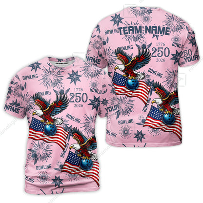 Custom Bowling Jersey Polo Shirt, USA 250 Years of Independence Bowling, Custom Bowling Jersey Team Shirt For Players With Name and Team Name
