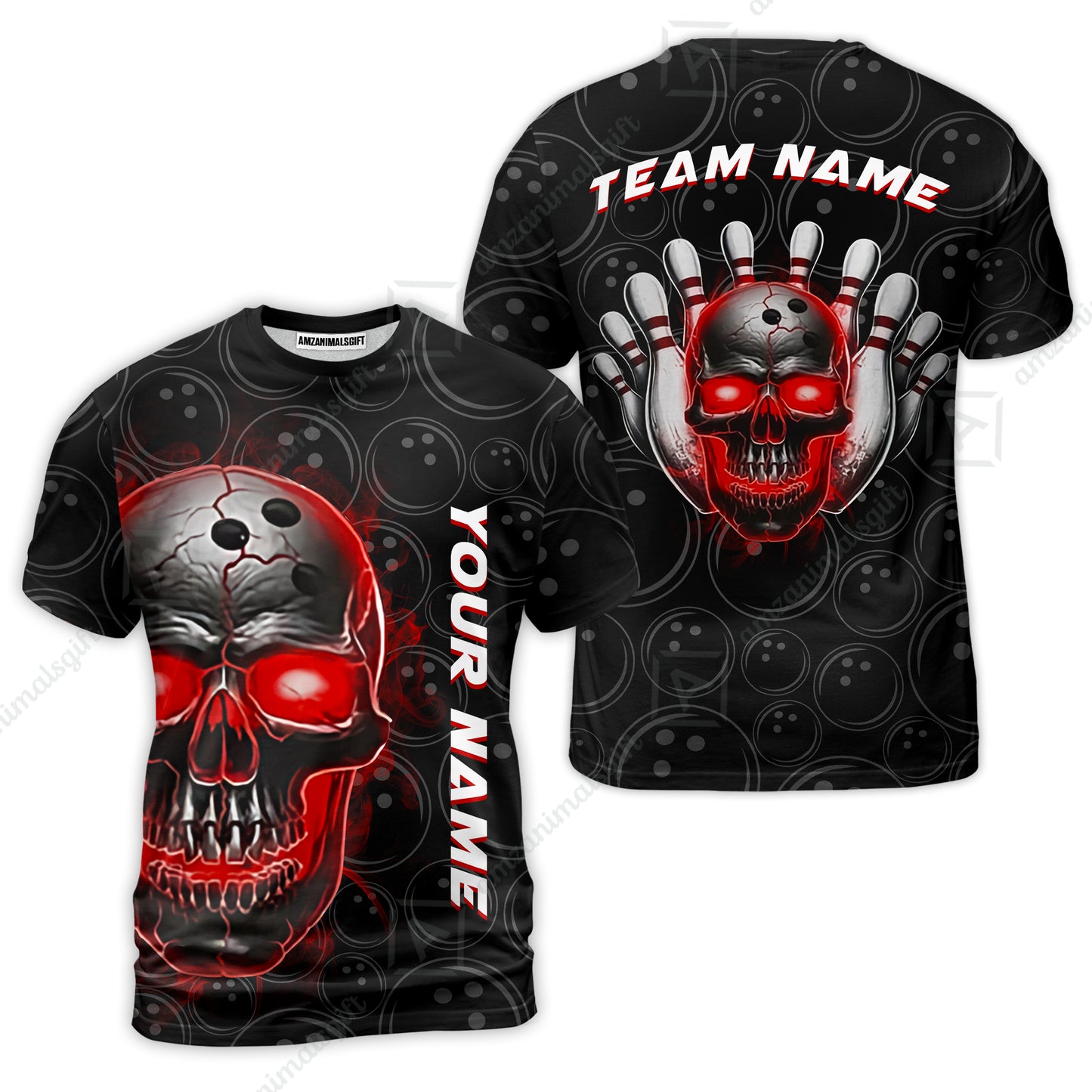 Customized Bowling Team Jersey Skull Flaming In Bowling Pattern Personalized Name Team Name Quarter-Zip Jerseys For Bowlers