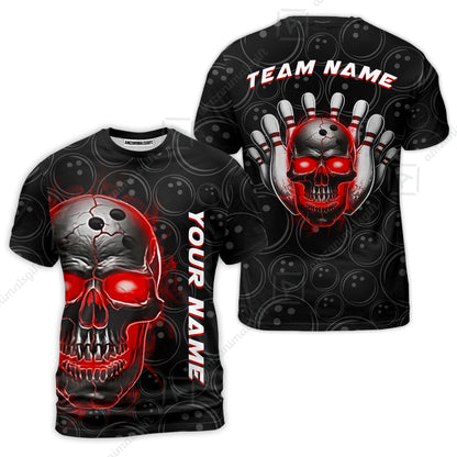 Customized Bowling Team Jersey Skull Flaming In Bowling Pattern Personalized Name Team Name Quarter-Zip Jerseys For Bowlers