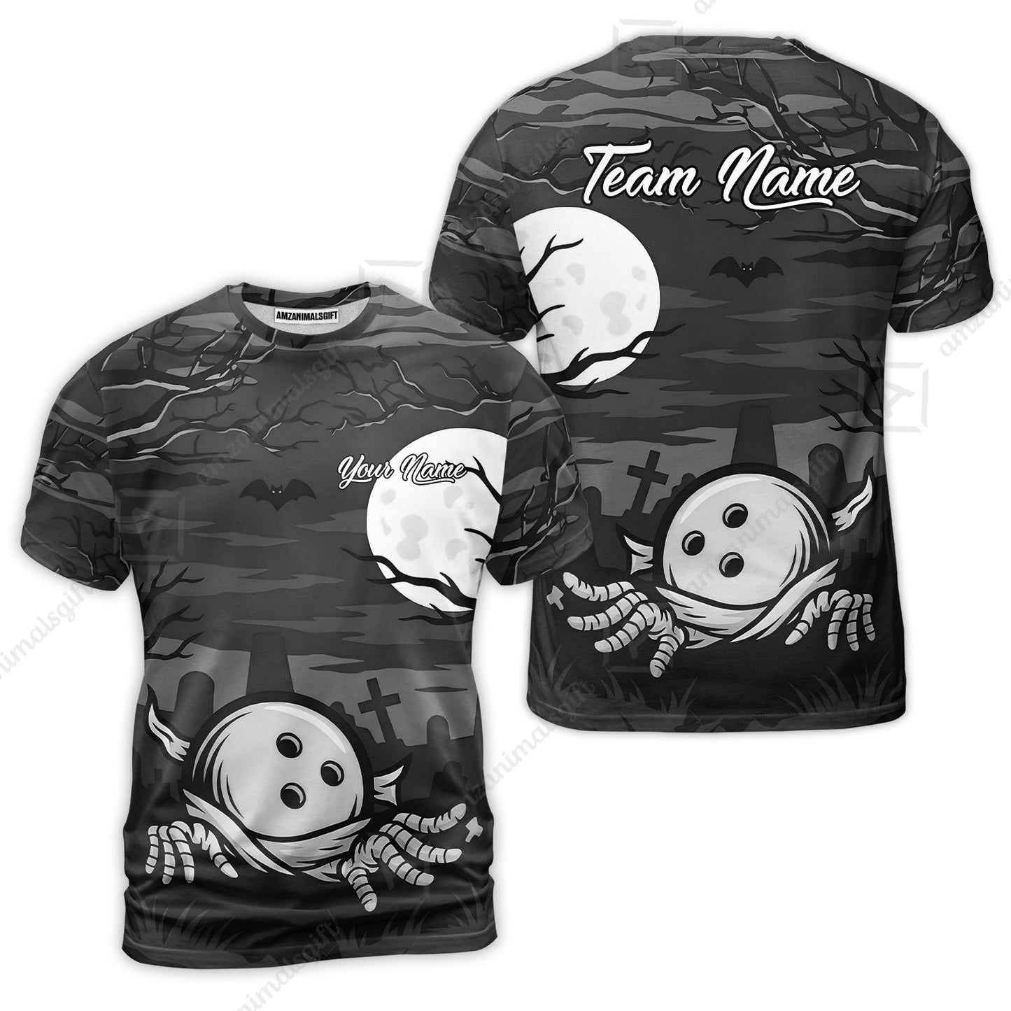 Customized Bowling Shirt, Bowling Halloween Mummy, Personalized Polo Shirt For Players With Name & Team Name