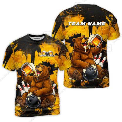 Custom Bowling Jersey Polo Shirt, Grizzly Bear Bowling Custom Bowling Jersey Team Shirt For Players With Name & Team Name