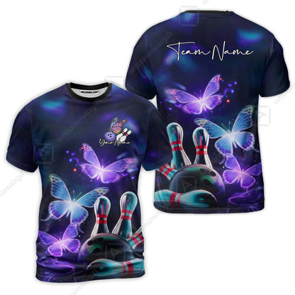Custom Bowling Jersey Polo Shirt, Neon Butterfly Bowling, Custom Bowling Jersey Team Shirt For Players With Name & Team Name