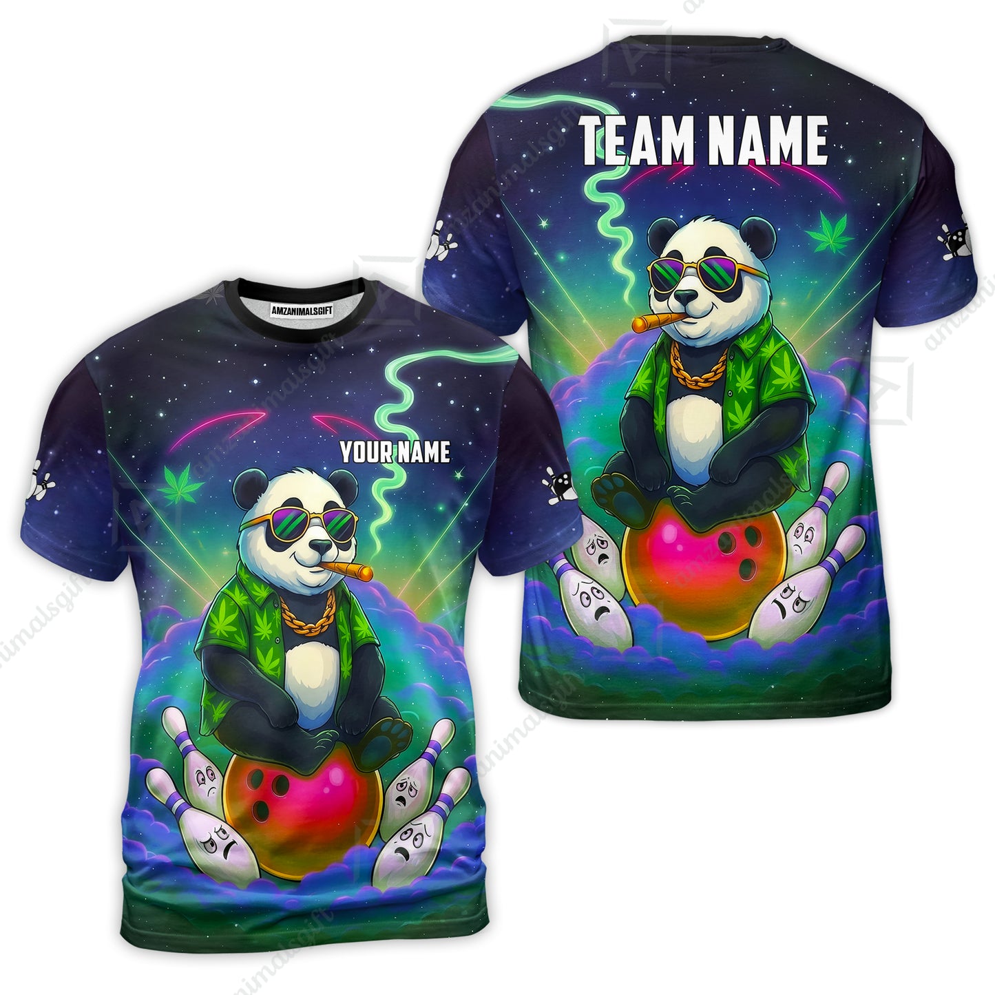Custom Bowling Jersey Polo Shirt, Chill Panda & Cosmic Vibe, Custom Bowling Jersey Team Shirt For Players With Name & Team Name